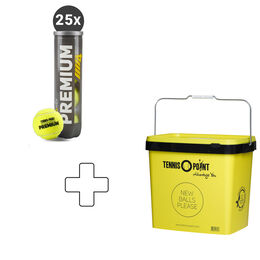 Tenisové Míče Tennis-Point 25x Premium Tennisball 4er plus Balleimer eckig